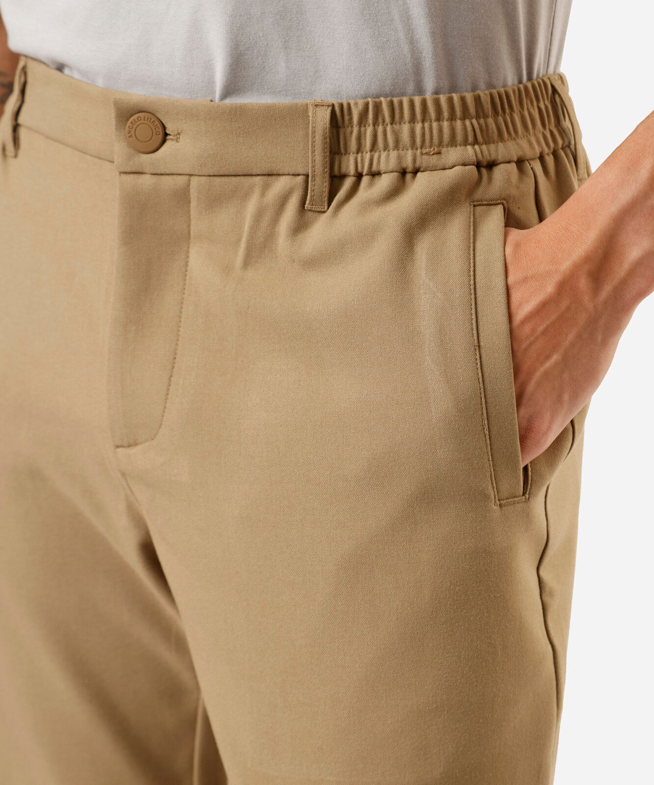 calça social slim masculina cós com elástico bege