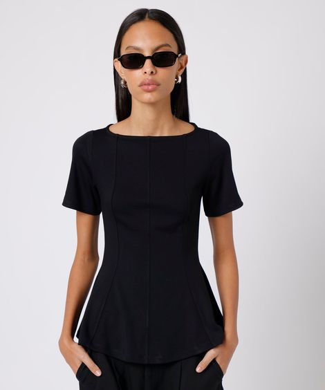 blusa peplum feminina com viscose decote canoa manga curta mindset preta