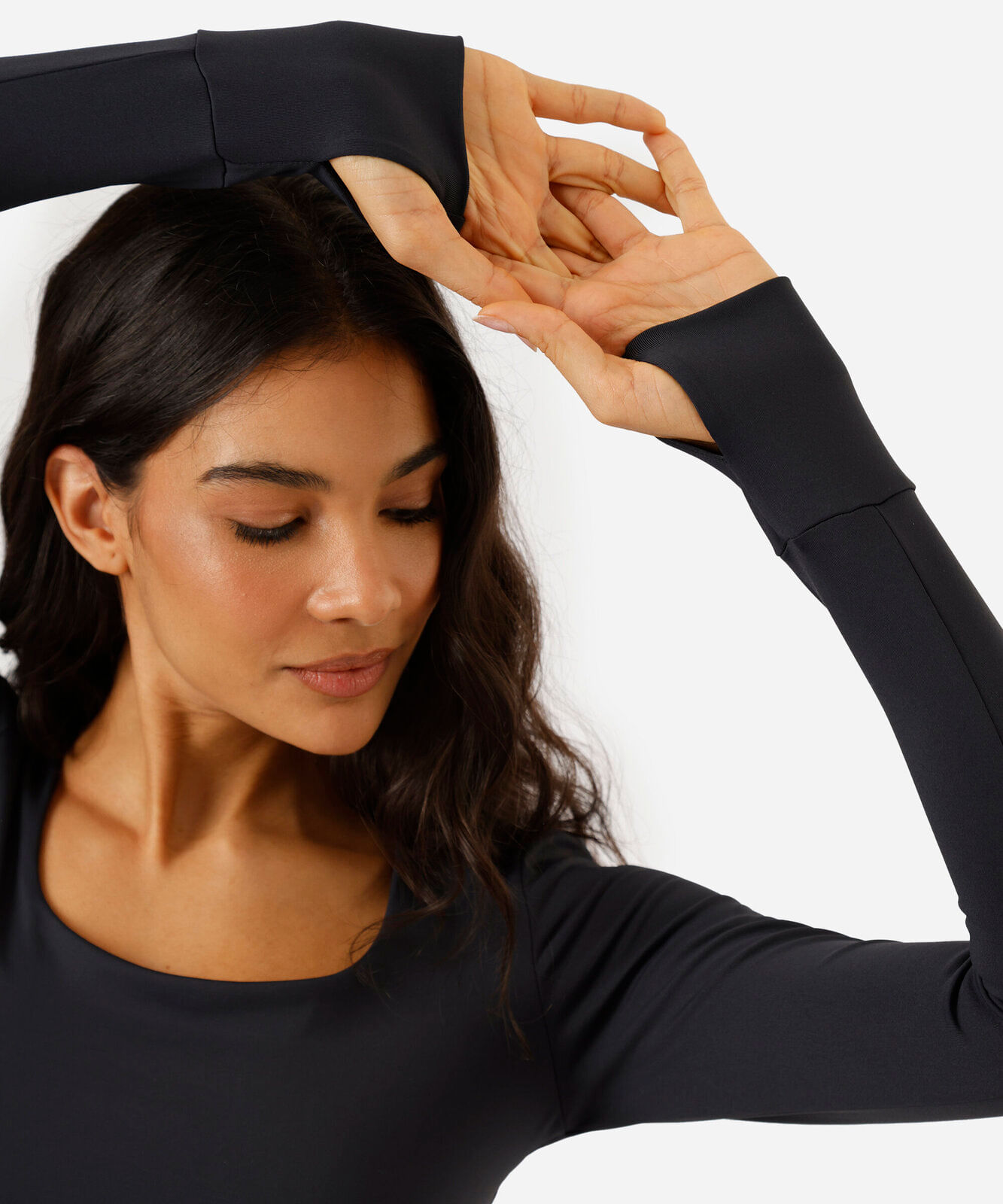 blusa cropped esportiva feminina de poliamida manga longa preta