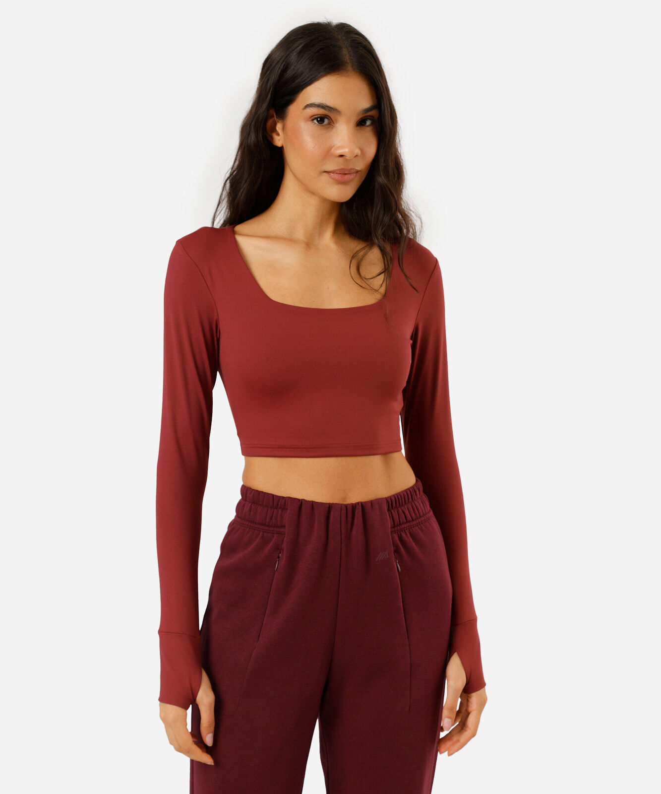 blusa cropped esportiva feminina de poliamida manga longa vinho