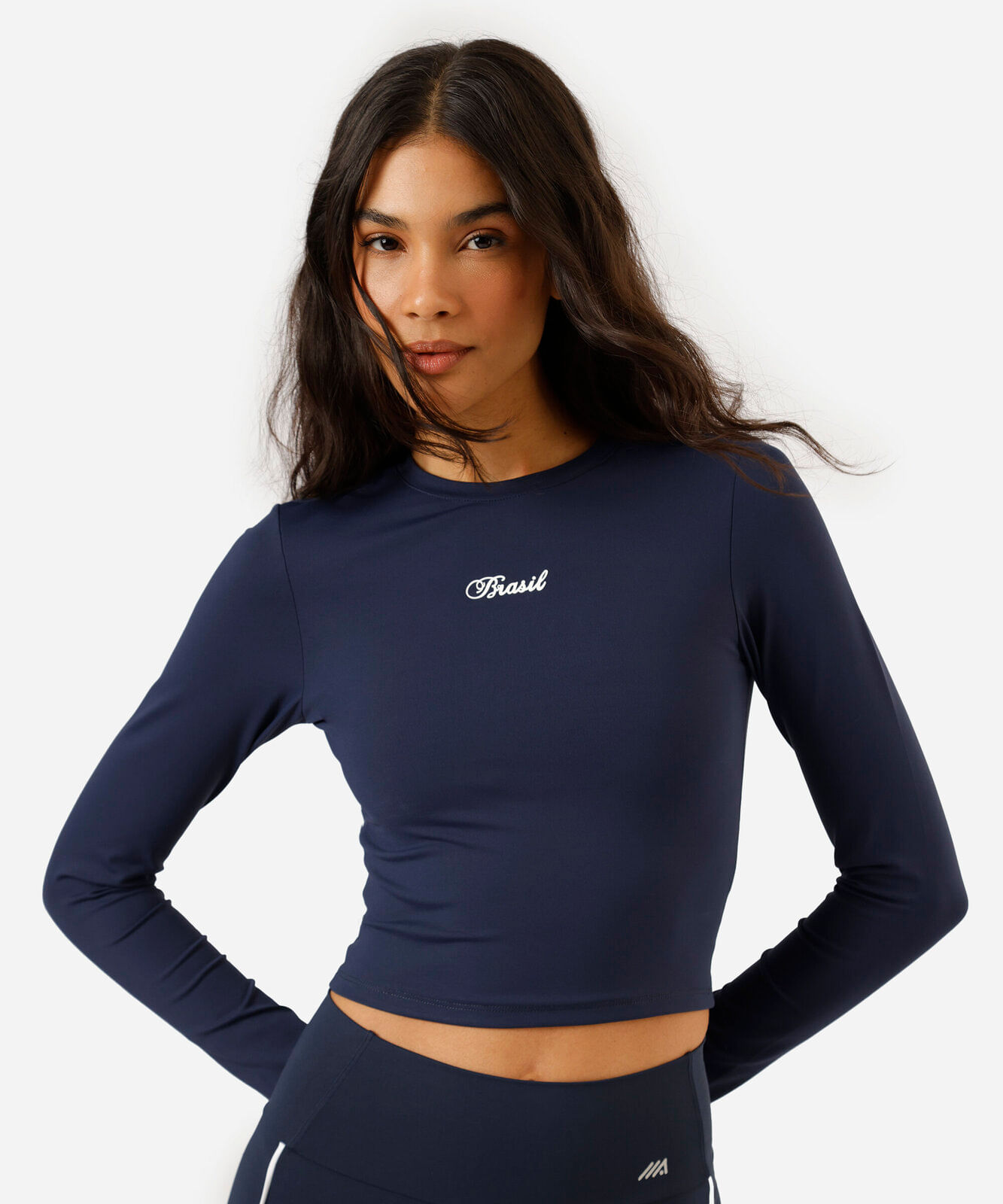 blusa cropped esportiva feminina de poliamida manga longa brasil azul