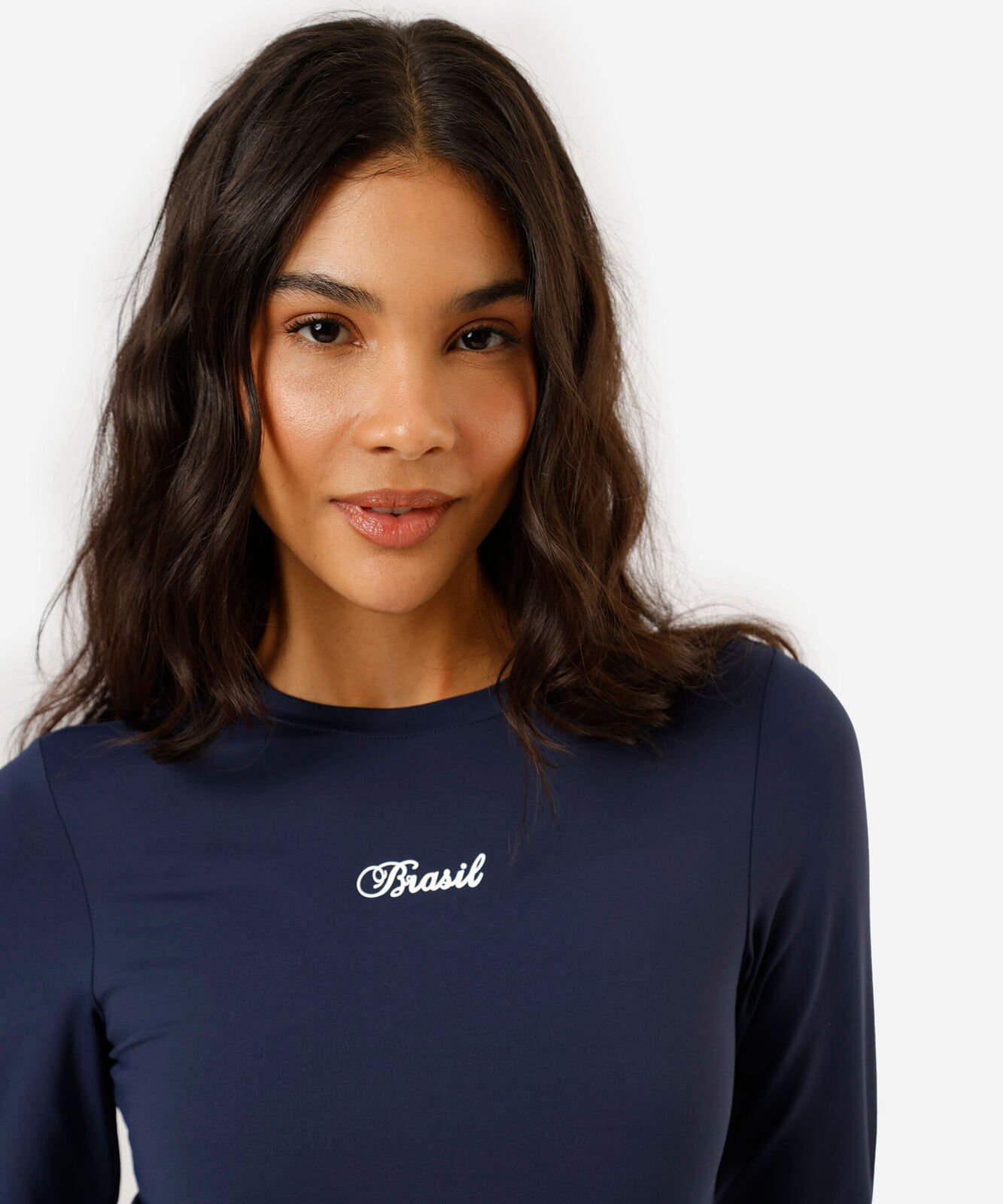 blusa cropped esportiva feminina de poliamida manga longa brasil azul