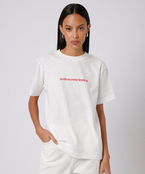 camiseta feminina de algodão manga curta estampada mindset off white