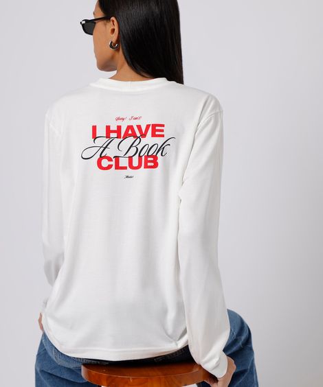 camiseta feminina de algodão manga longa estampada mindset off white