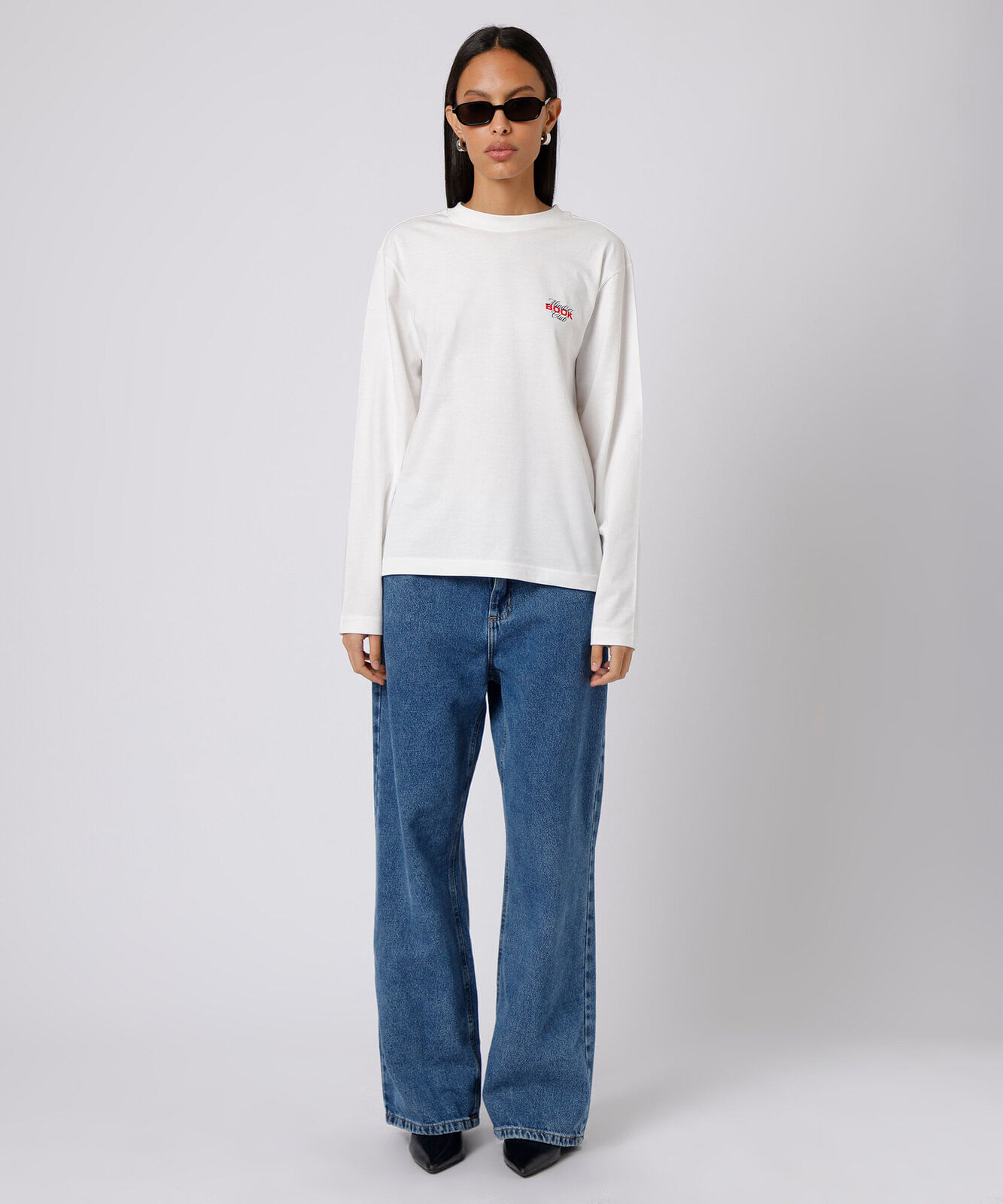 camiseta feminina de algodão manga longa estampada mindset off white