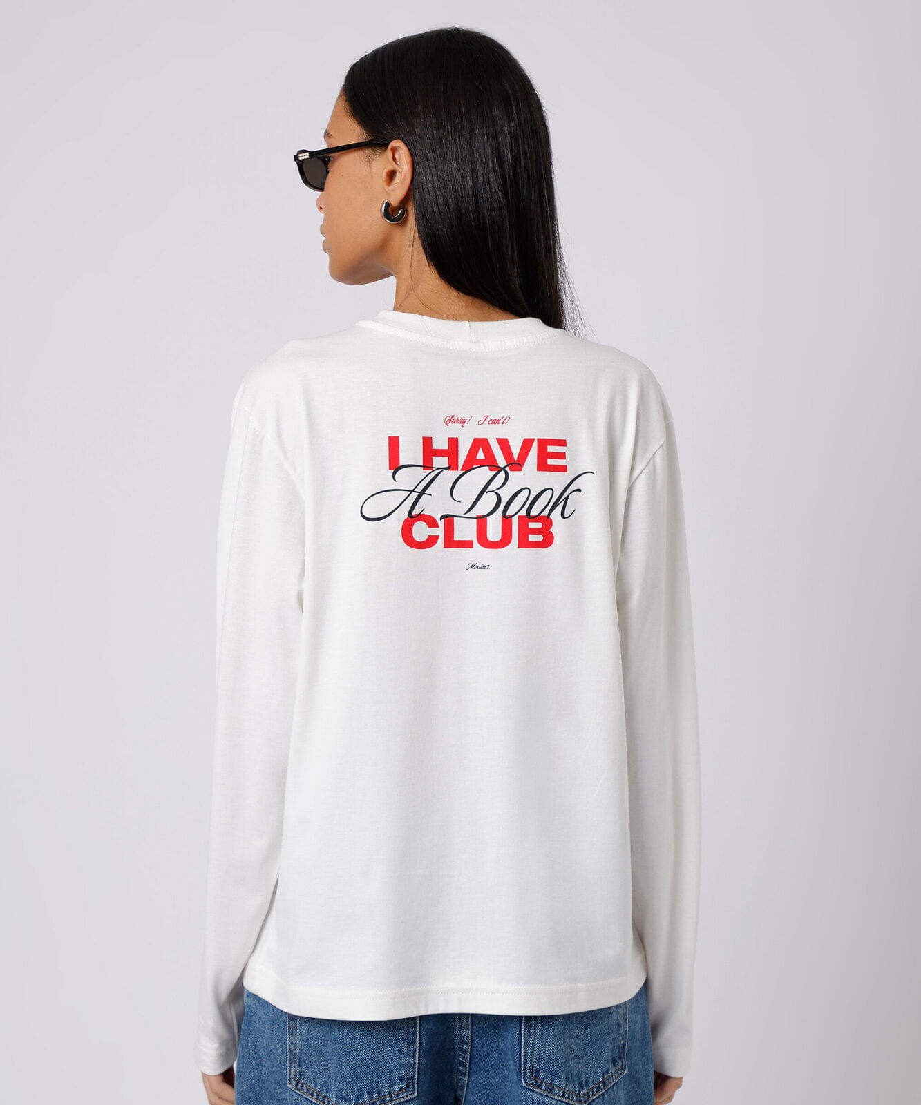 camiseta feminina de algodão manga longa estampada mindset off white