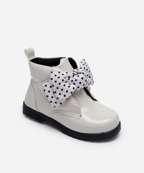 bota infantil com laço poá off white