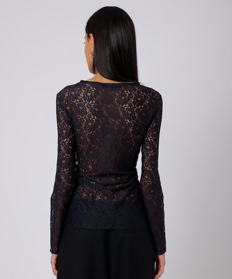 blusa feminina de renda floral mindset preta