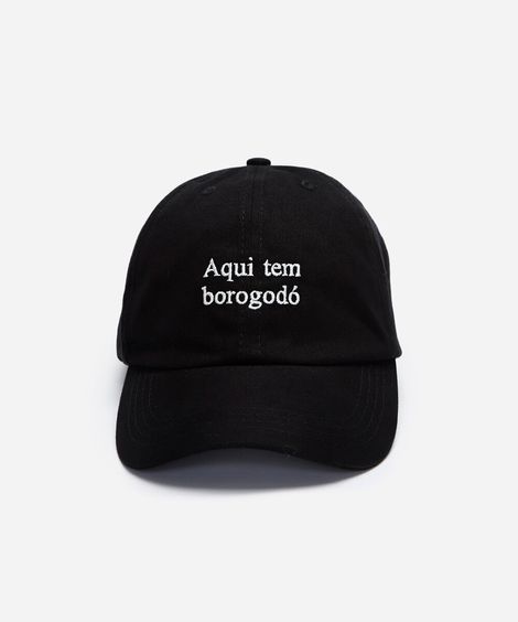boné aba curva bordado aqui tem borogodó preto