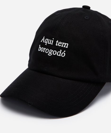 boné aba curva bordado aqui tem borogodó preto