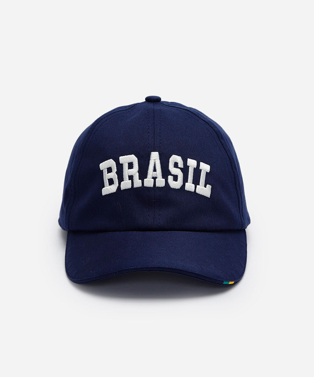 boné aba curva bordado brasil azul