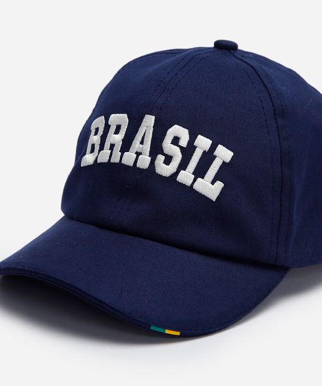 boné aba curva bordado brasil azul