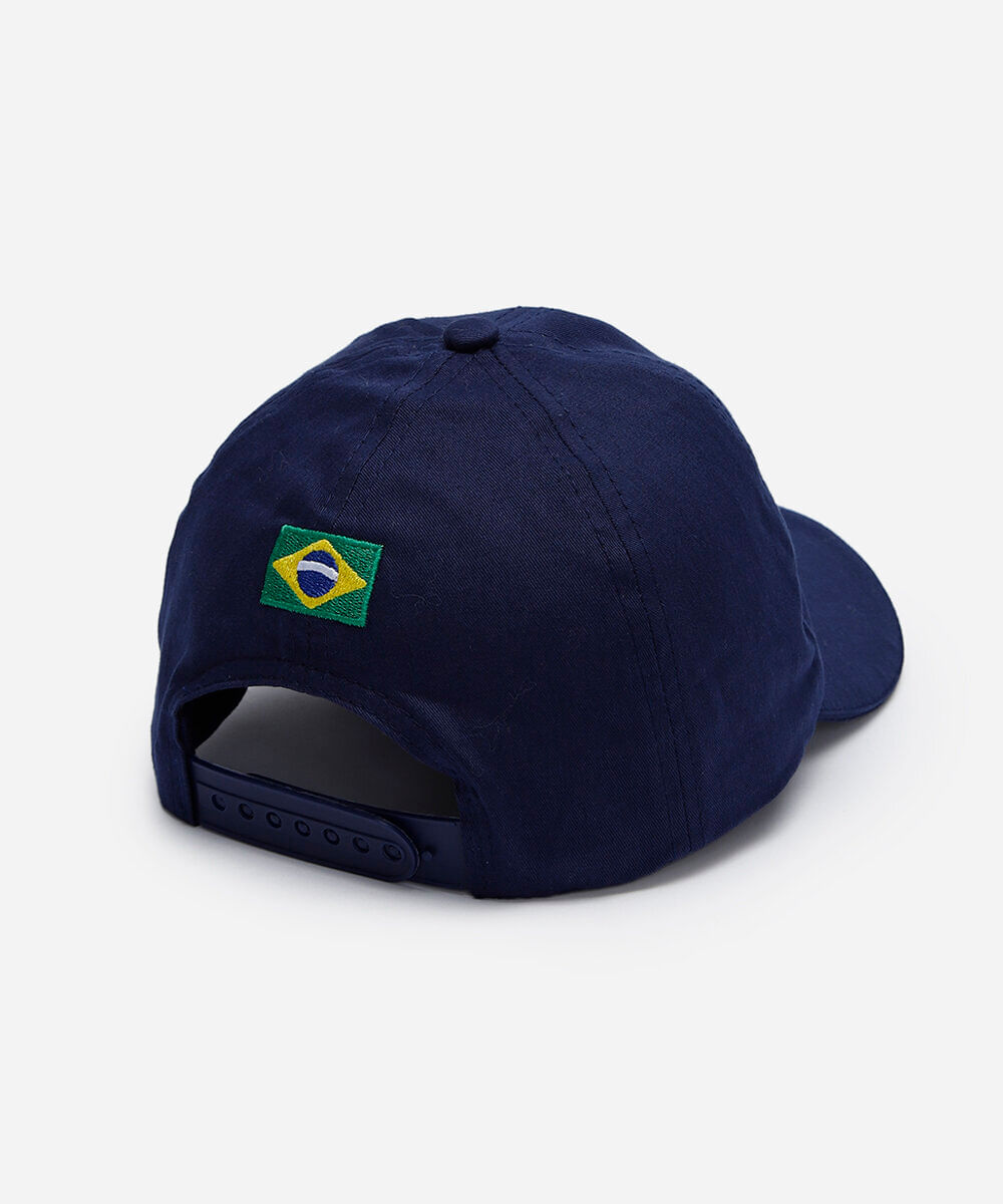 boné aba curva bordado brasil azul