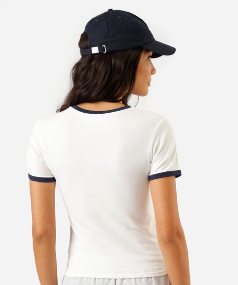 camiseta baby look feminina de algodão manga curta brasil off white