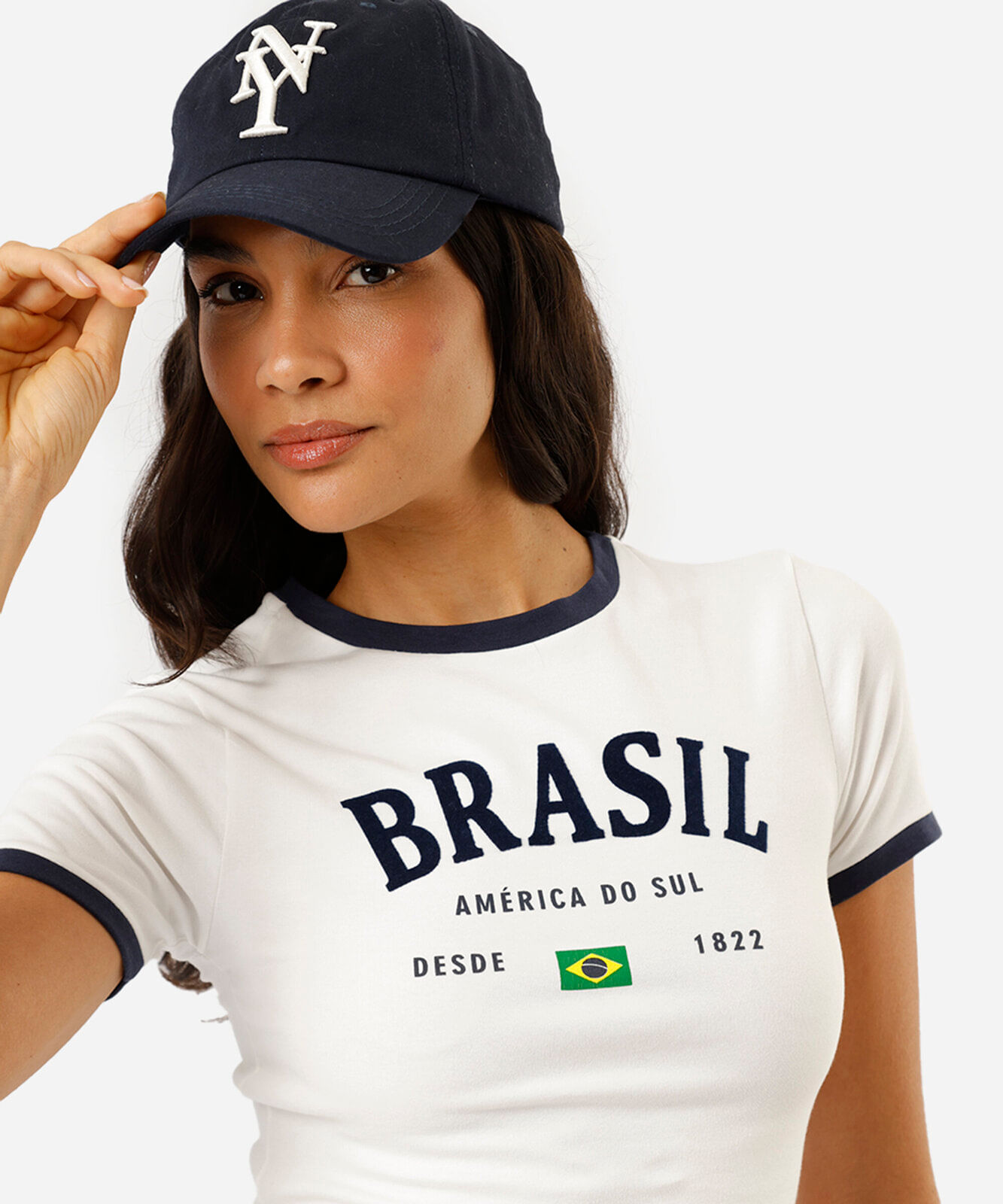camiseta baby look feminina de algodão manga curta brasil off white