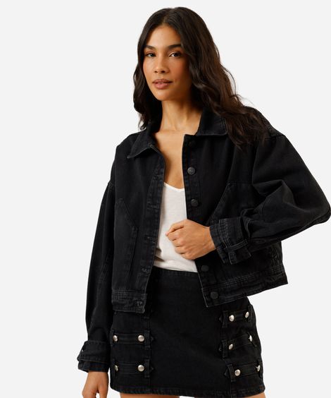 jaqueta feminina jeans preta