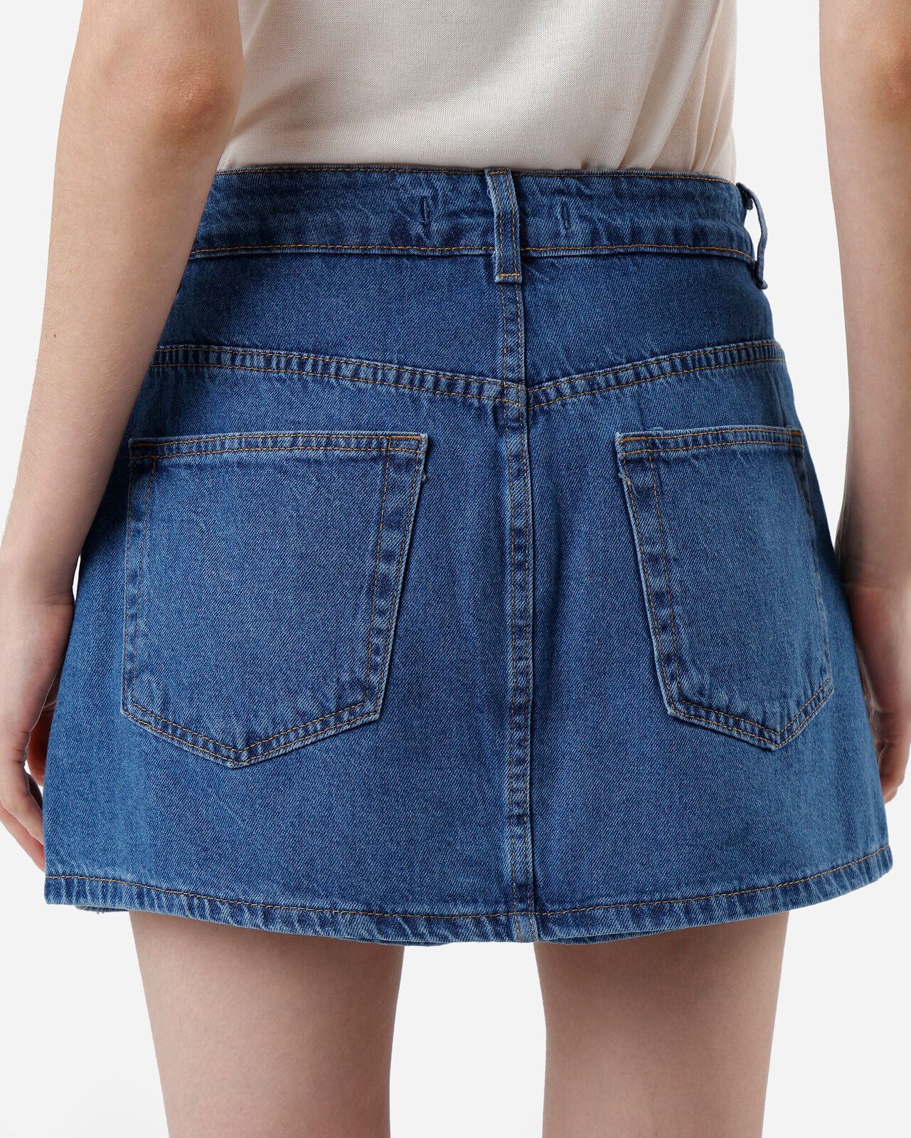 short saia feminino jeans com fendas e brilho cintura alta azul