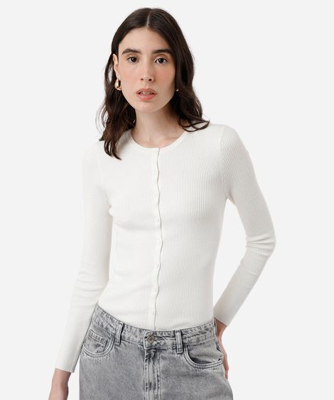 cardigan de tricot feminino canelado off white