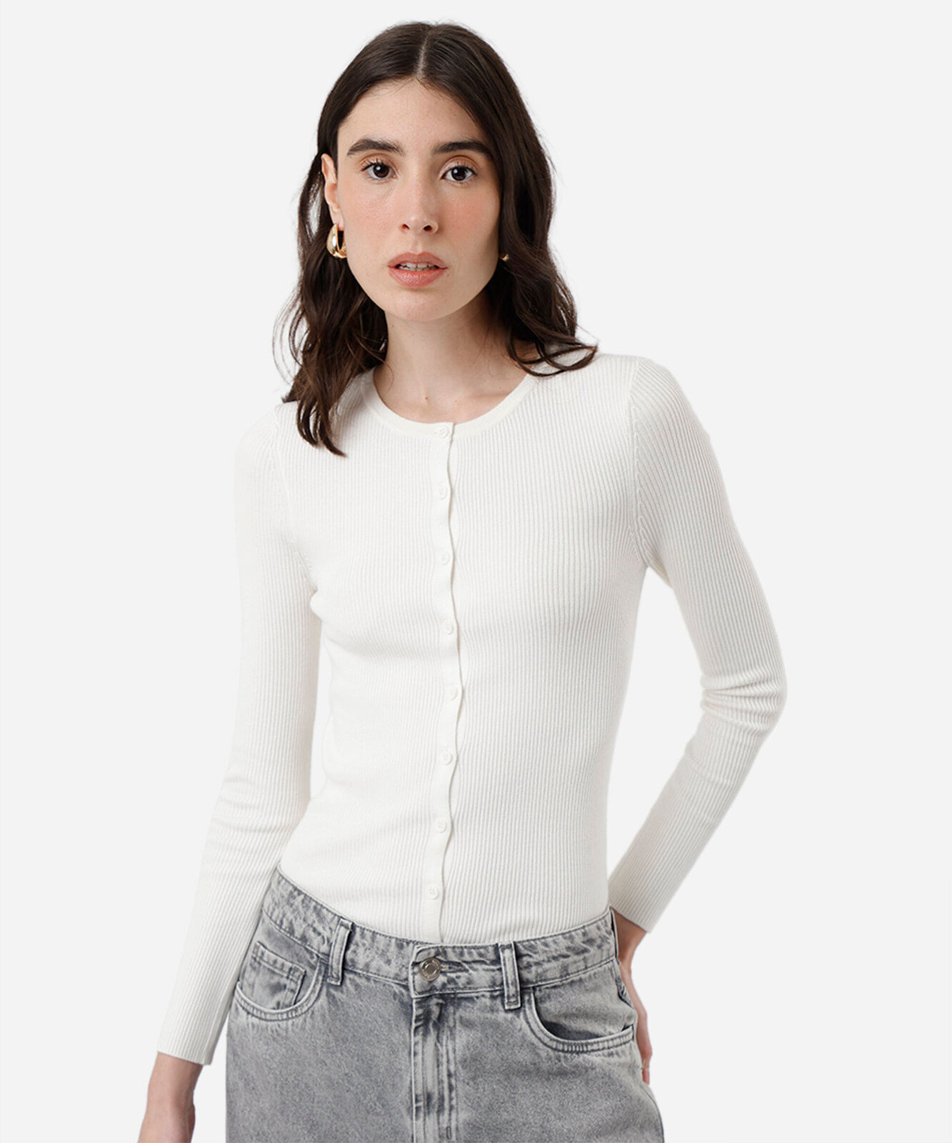 cardigan de tricot feminino canelado off white
