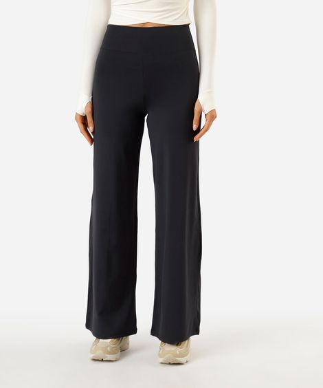 calça wide leg esportiva feminina de poliamida preta