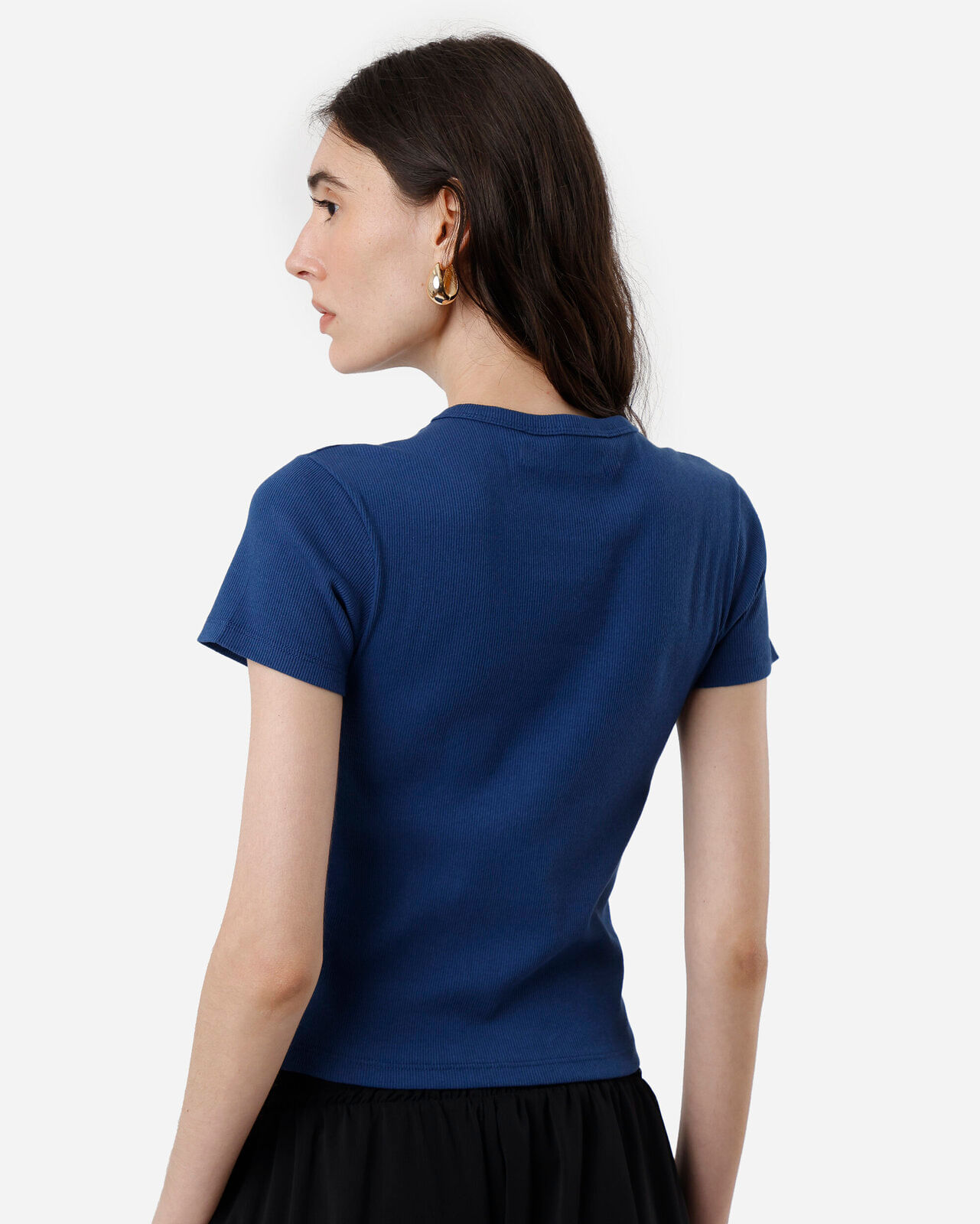 blusa feminina de algodão canelada manga curta azul