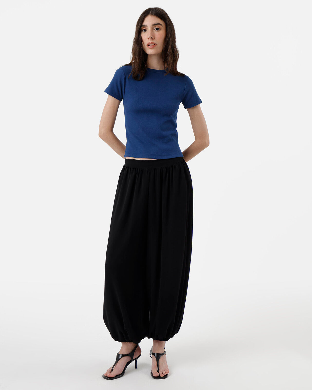 blusa feminina de algodão canelada manga curta azul