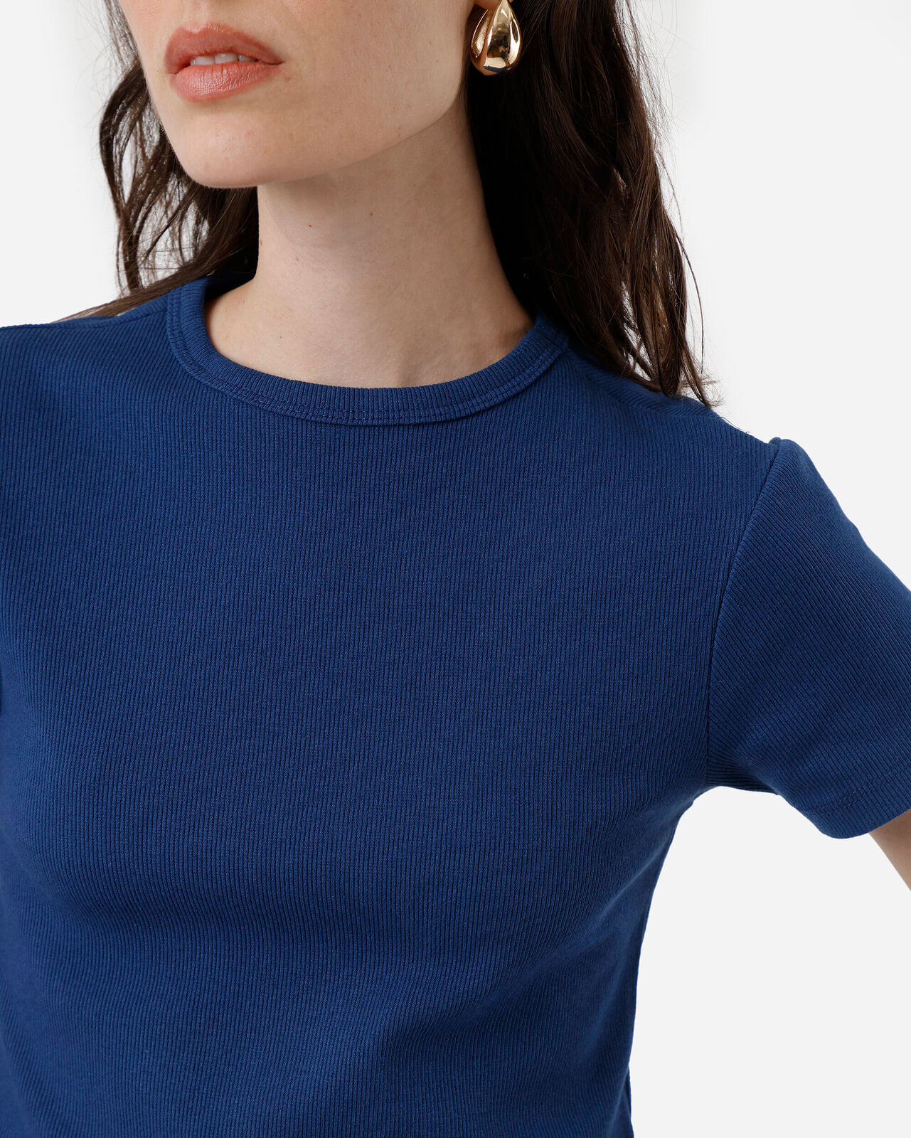 blusa feminina de algodão canelada manga curta azul