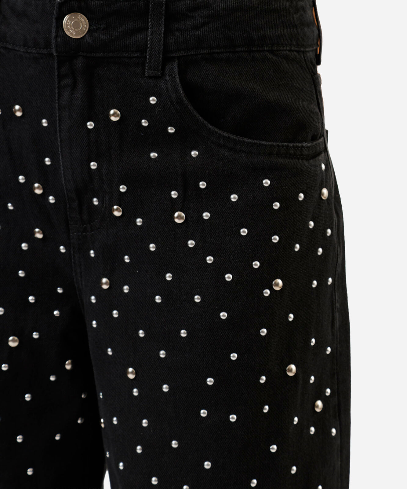 calça oversized feminina jeans com tachas cintura média preta