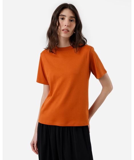 camiseta básica feminina de algodão peruano laranja
