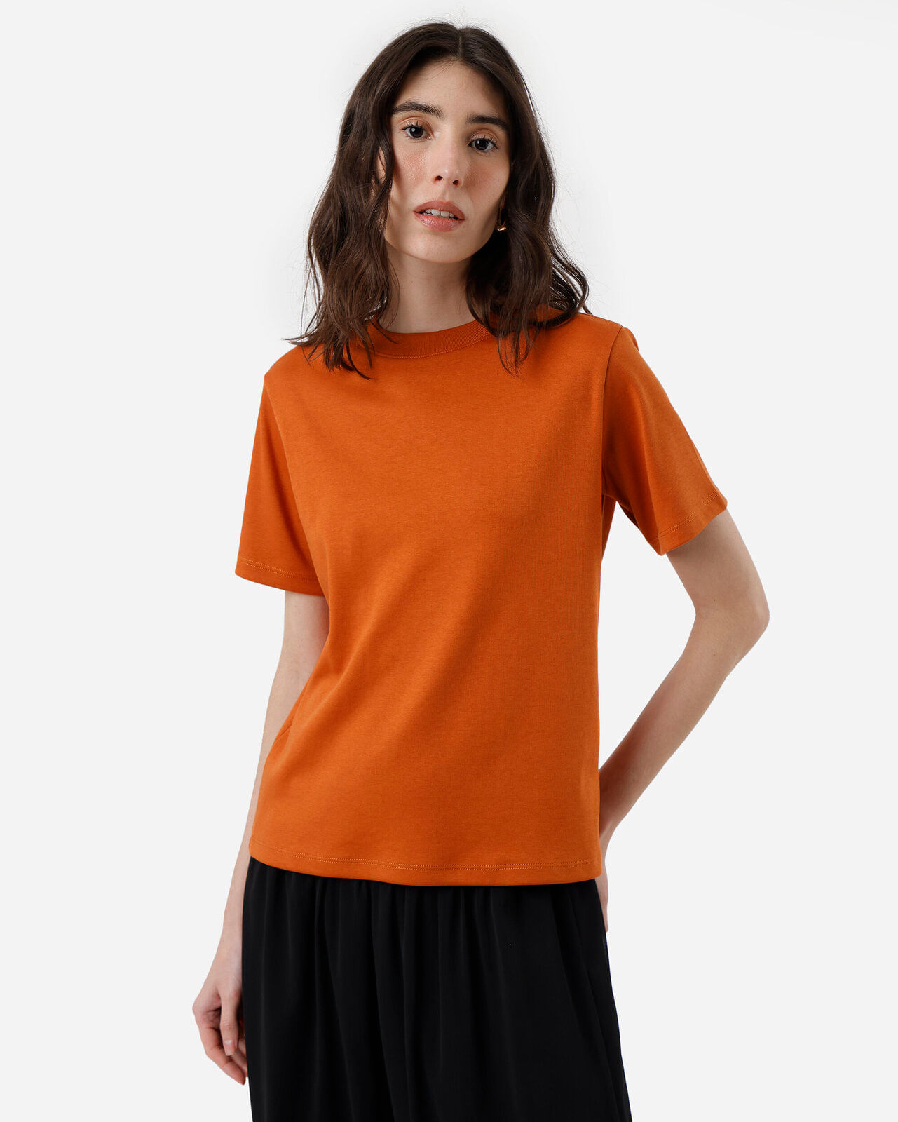 camiseta básica feminina de algodão peruano laranja