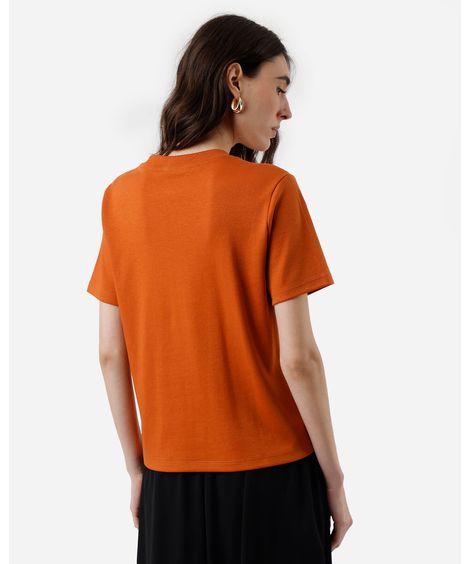 camiseta básica feminina de algodão peruano laranja
