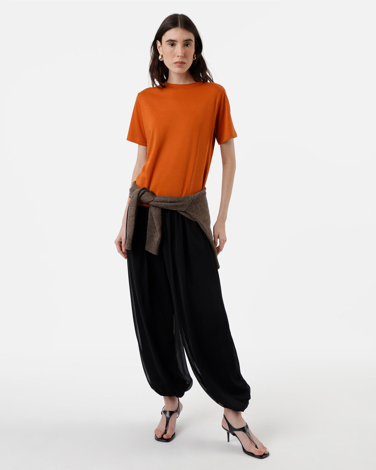 camiseta básica feminina de algodão peruano laranja