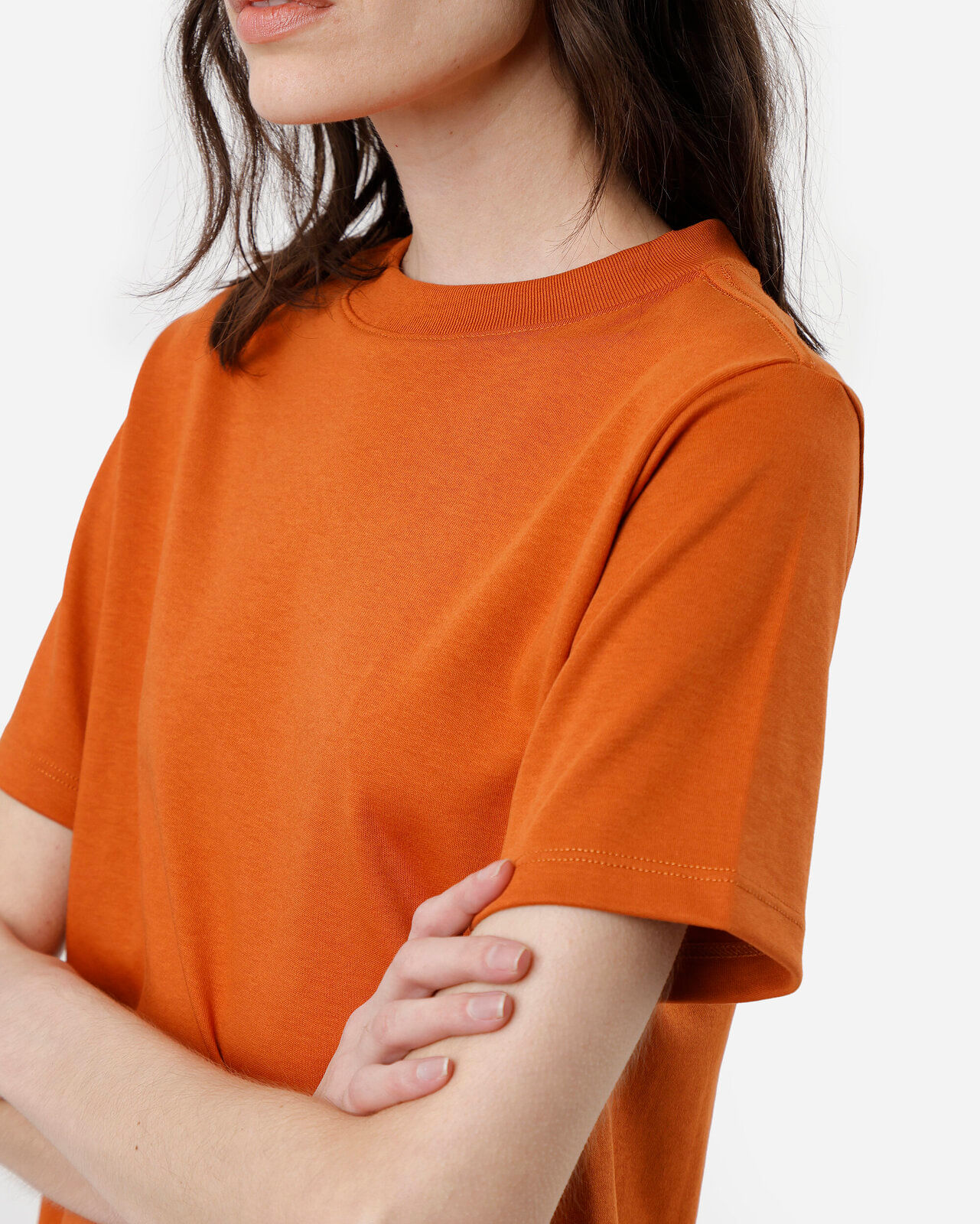 camiseta básica feminina de algodão peruano laranja