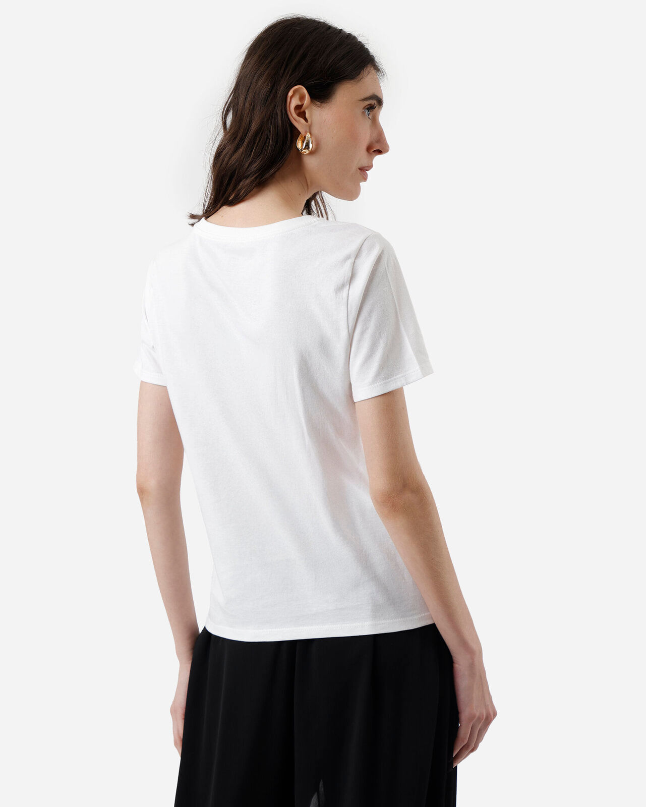 camiseta feminina de algodão manga curta floral off white