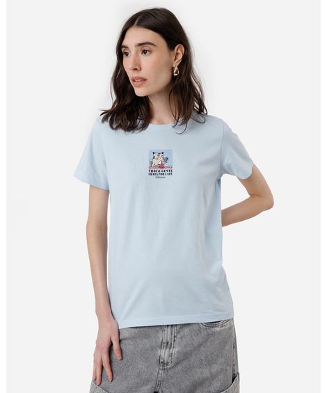 camiseta feminina de algodão manga curta signo gêmeos azul