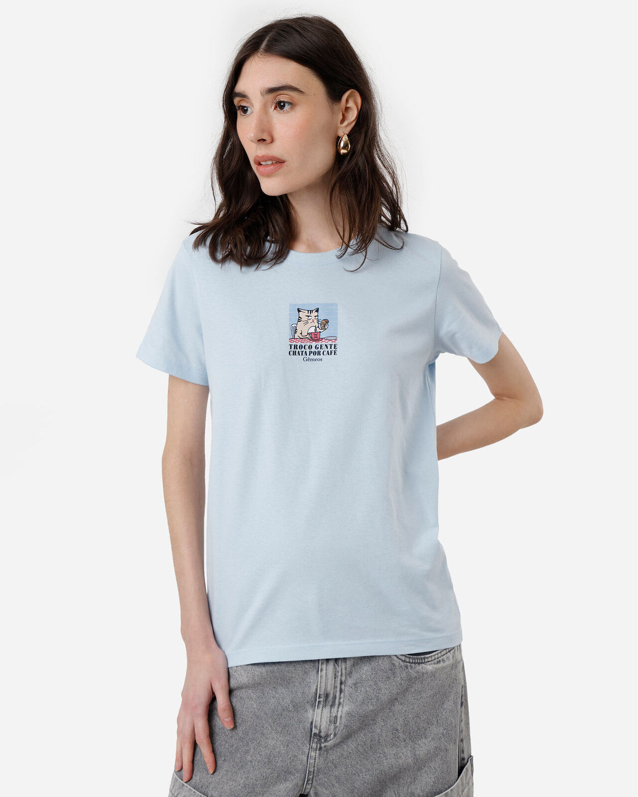 camiseta feminina de algodão manga curta signo gêmeos azul