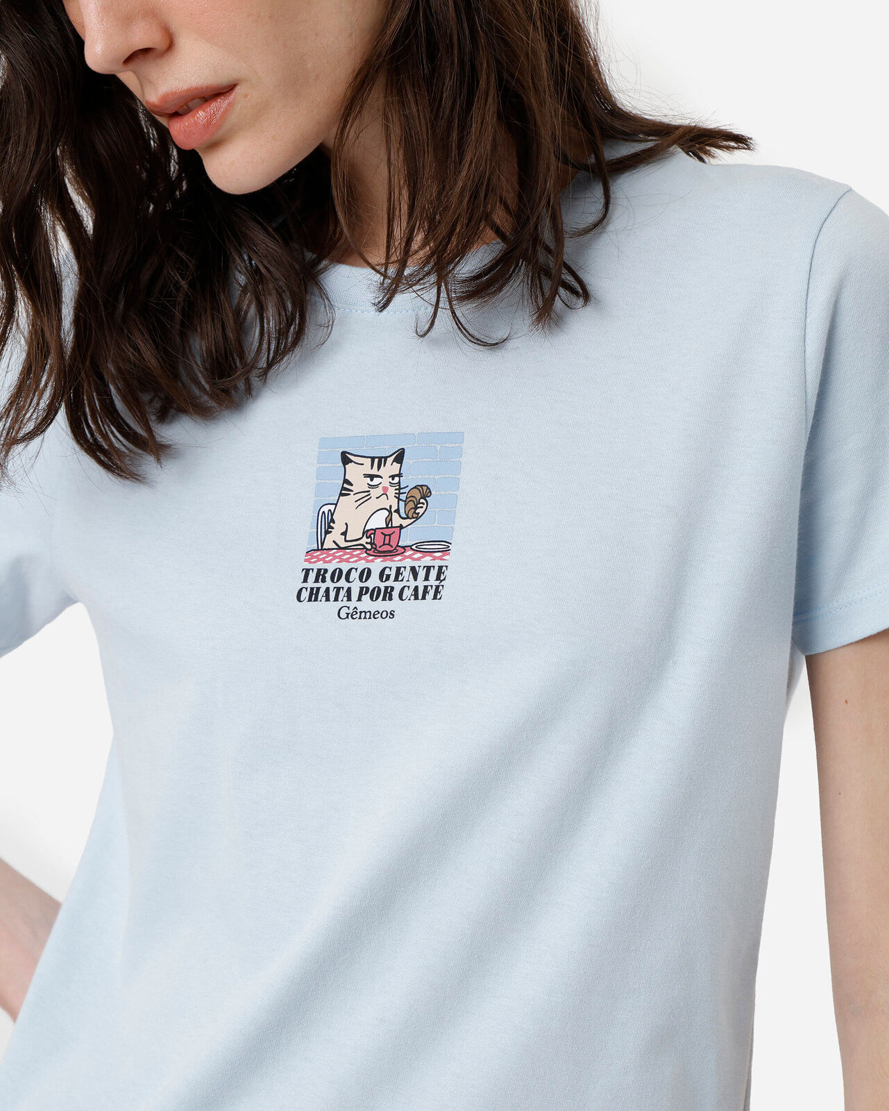 camiseta feminina de algodão manga curta signo gêmeos azul