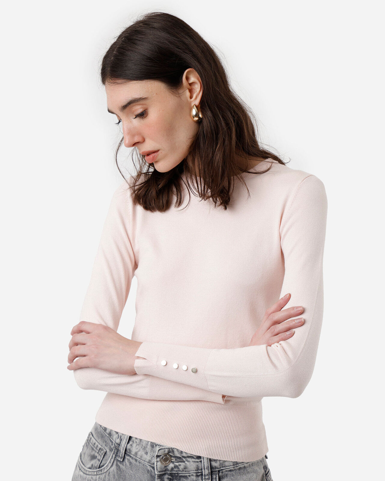 suéter feminino de tricot gola redonda rosa