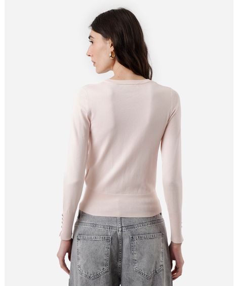 suéter feminino de tricot gola redonda rosa