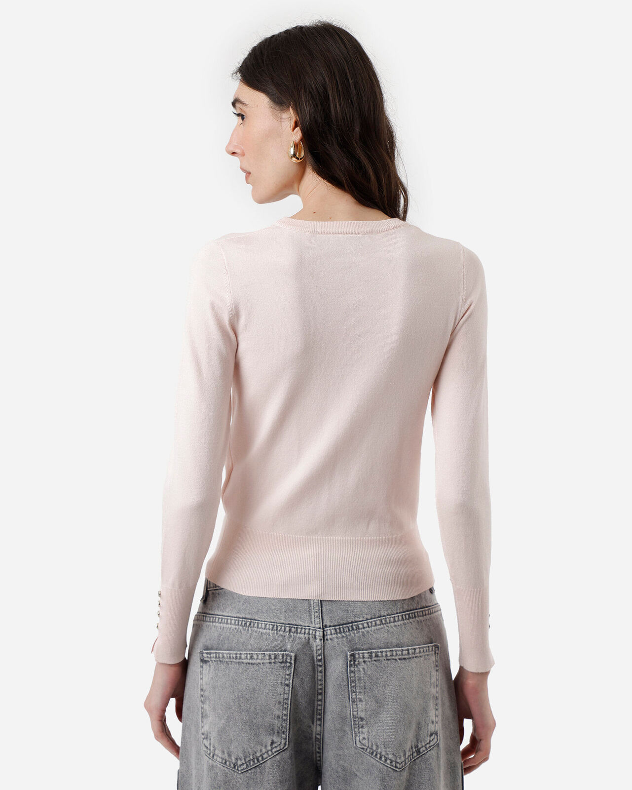 suéter feminino de tricot gola redonda rosa