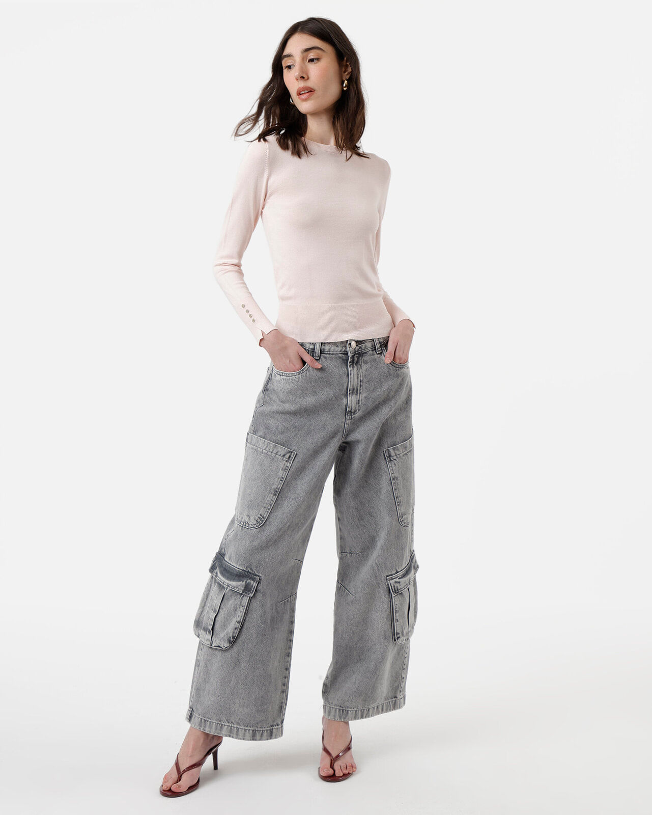suéter feminino de tricot gola redonda rosa