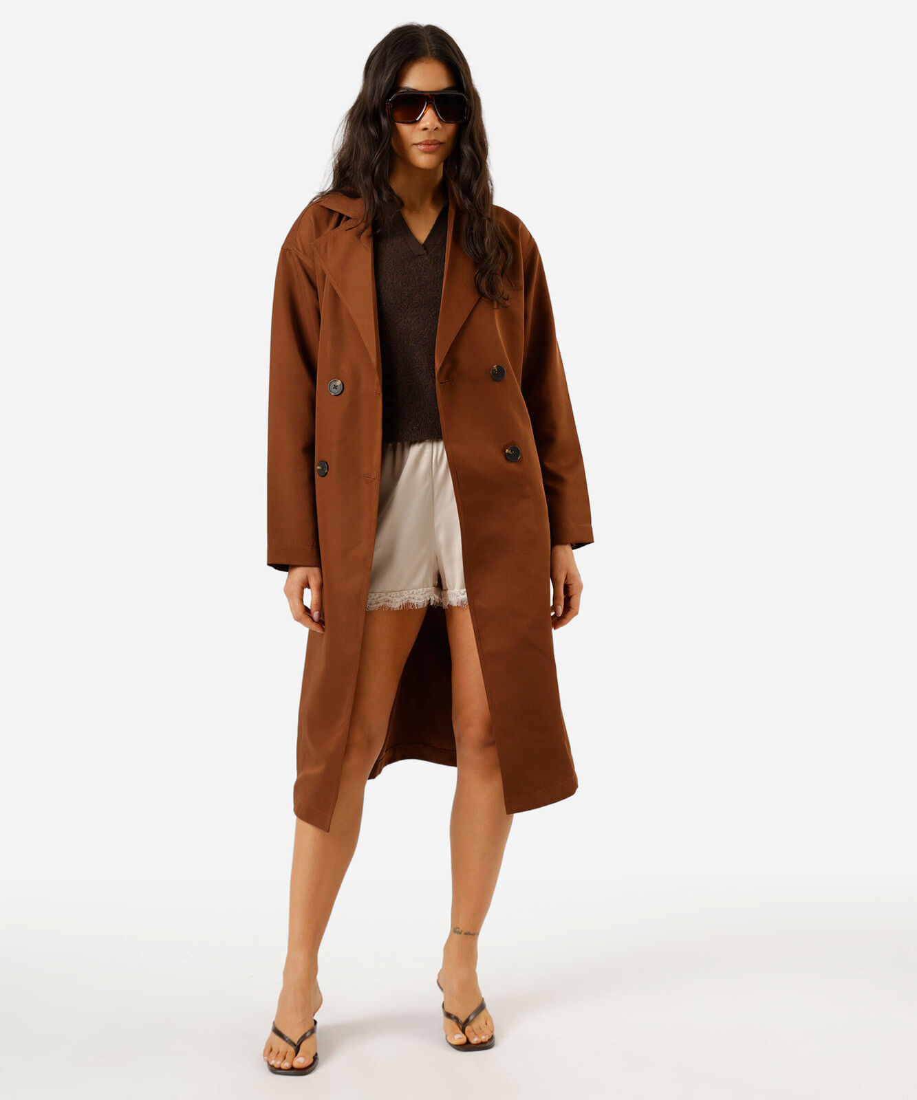 casaco trench coat feminino marrom