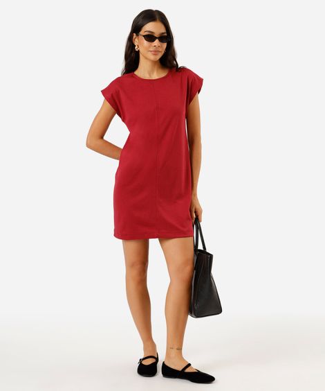 vestido curto feminino de algodão manga curta vermelha