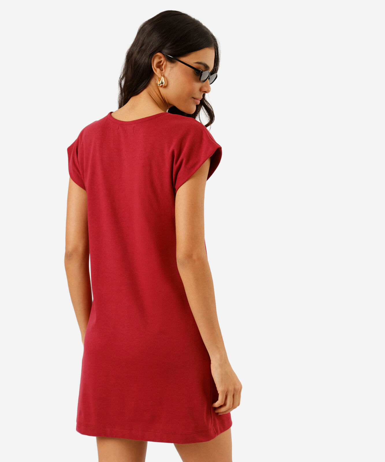 vestido curto feminino de algodão manga curta vermelha