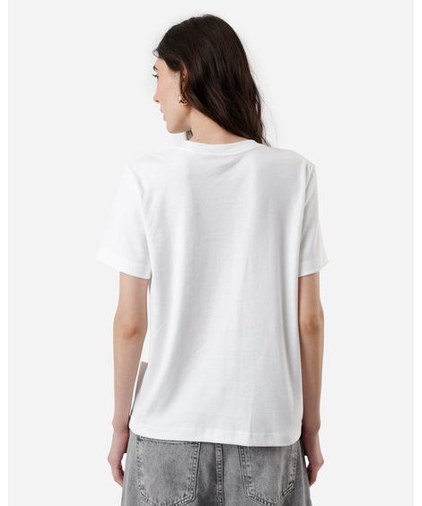 camiseta feminina com algodão manga curta estampada off white