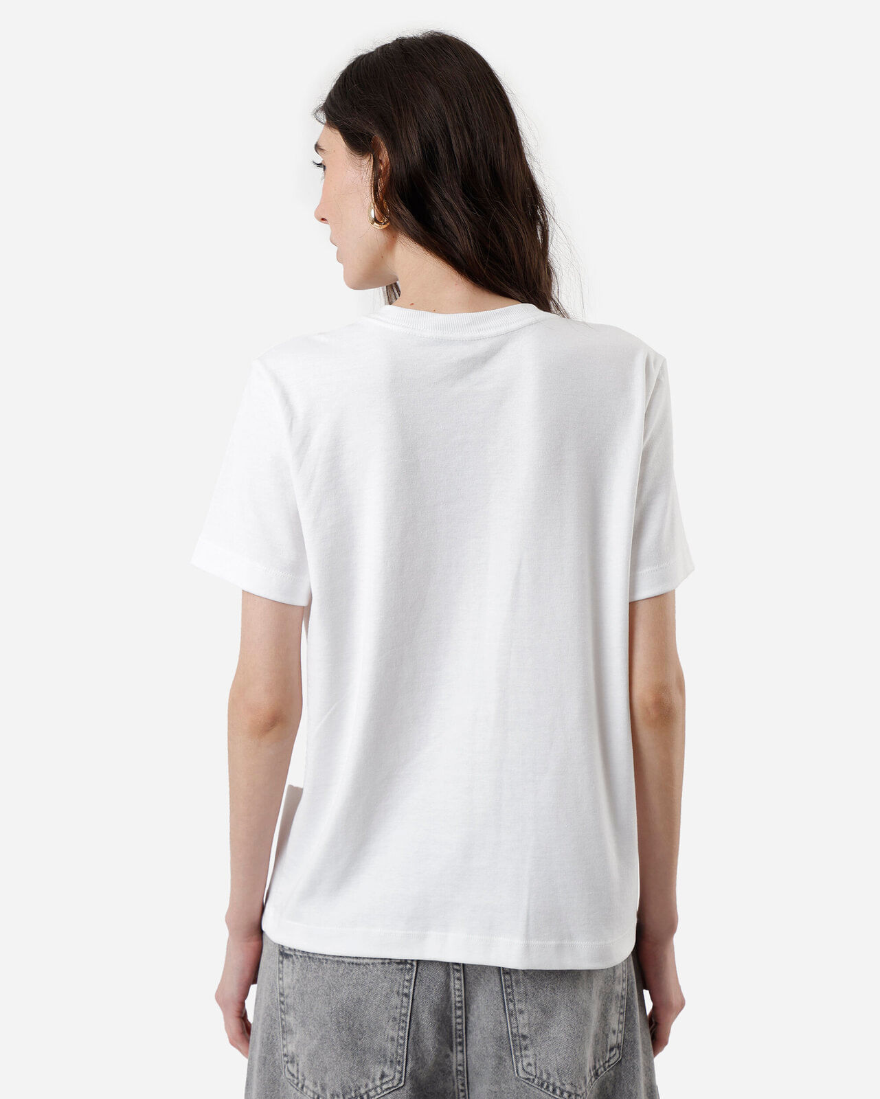 camiseta feminina com algodão manga curta estampada off white