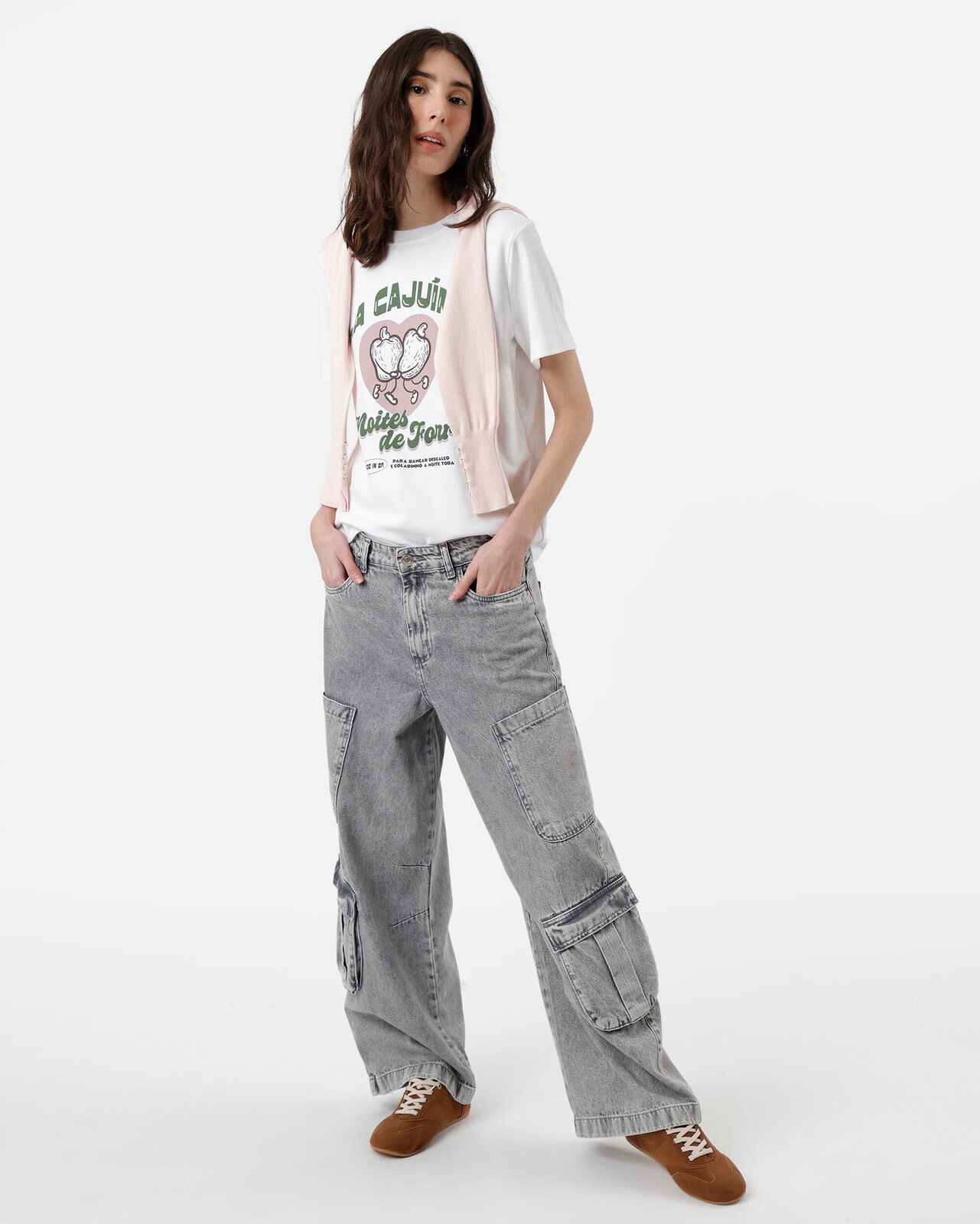 camiseta feminina com algodão manga curta estampada off white