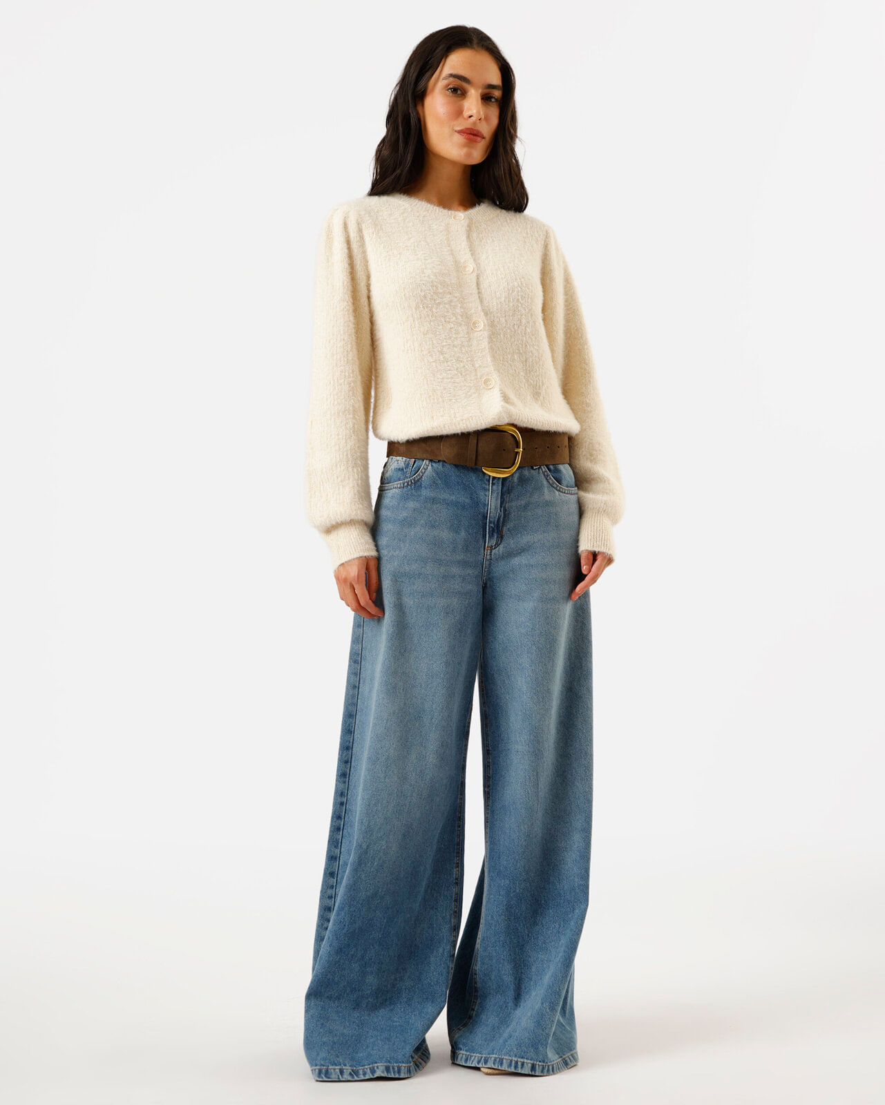 cardigan feminino de tricot texturizado off white