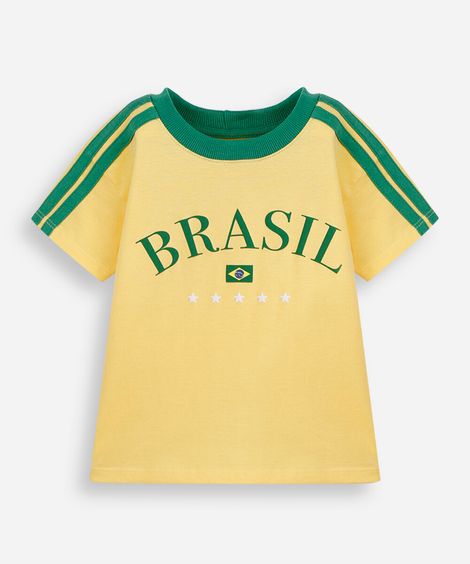 camiseta infantil de algodão brasil amarela