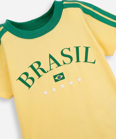 camiseta infantil de algodão brasil amarela